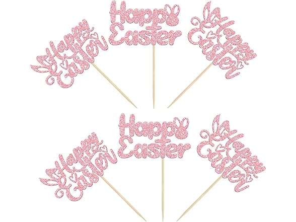 Gyufise 24Pcs Pink Glitter Easter Topper