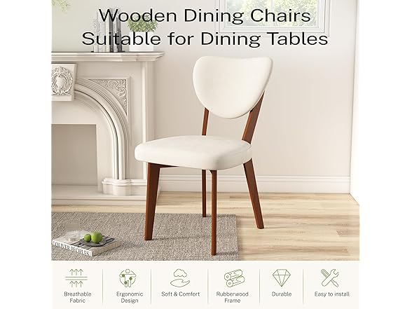 Wooden Dining Chairs Set of 4, Modern Fabric Upholstered Dining Room Chair Kitchen Chairs, Farmhouse Dinner Chair for Kitchen Dining Room (Open Box)