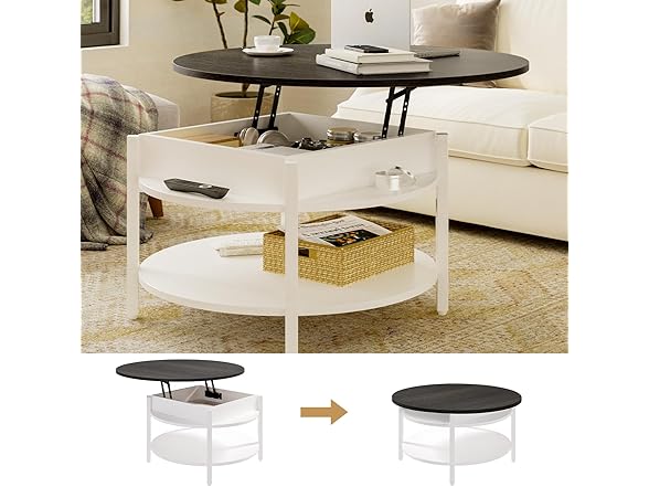 FABATO Round Lift Top Coffee Table for Living Room