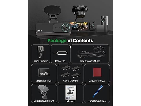 Nymzview 4K+2.5K 3-Channel Dash Cam