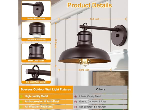 Bosceos 2-Pack Brown Outdoor Wall Sconce