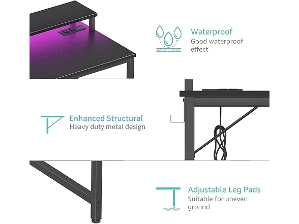 Lufeiya 32in Desk w/Outlets LED Lights
