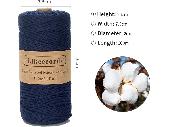 Macrame Cord,3mm x 328Feet Cotton Twine