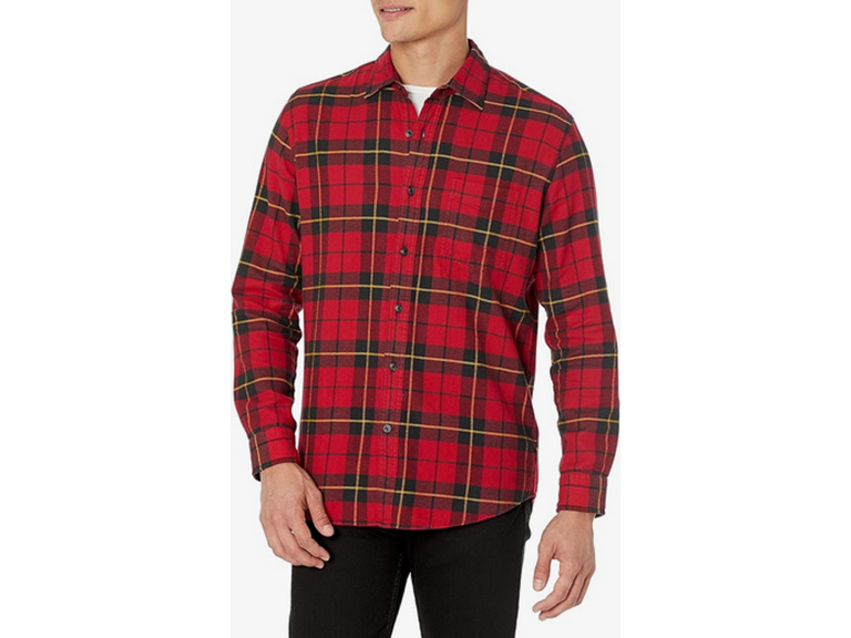 Amazon Essentials Men's Long-Sleeve Flannel Shirt (Available in Big & Tall), Black Red Yellow Large Plaid, XX-Large