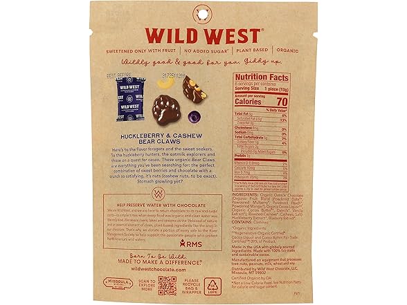 Wild West Chocolate, Cashew Bear Claws 2.8 oz