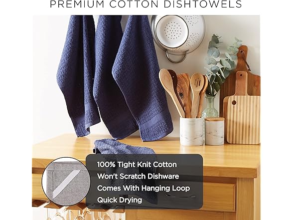 DII Terry Waffle Dishtowel 4PcSet, Black