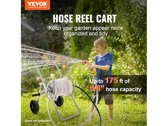 Hose Reel Cart, Hold Up to 175 ft of 5/8’’ Hose