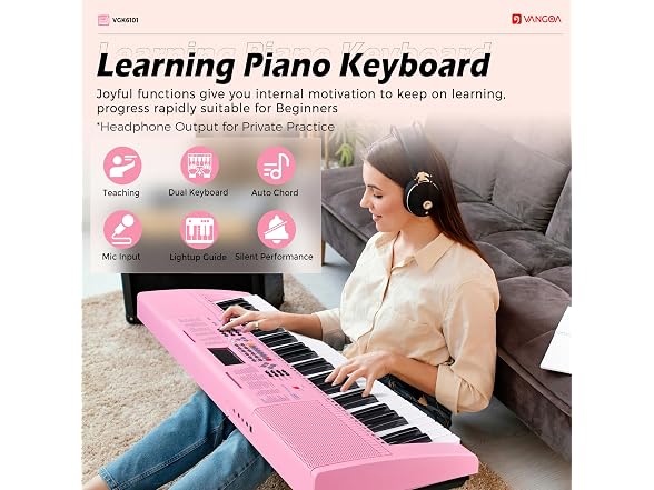 VANGOA Pink Electric Piano Keyboard