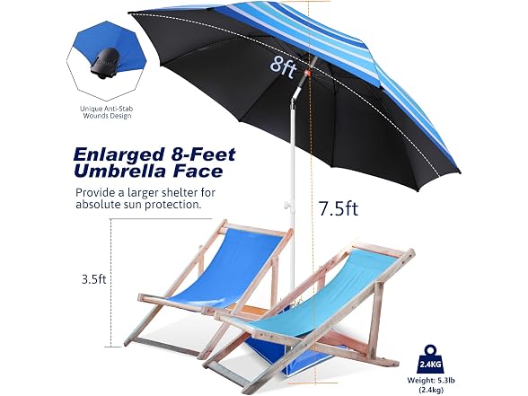 Fisqueen 8FT Large Beach Umbrella