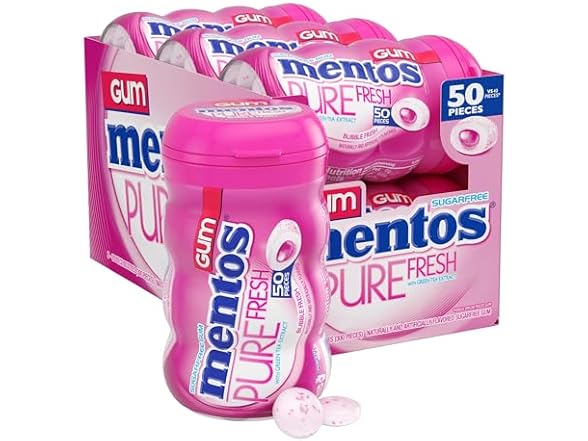 6PK Mentos Pure Fresh Sugar Free Gum Bubble Fresh