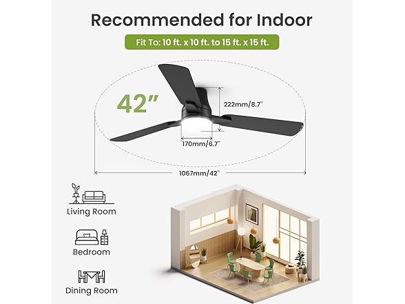 42" Black Ceiling Fan