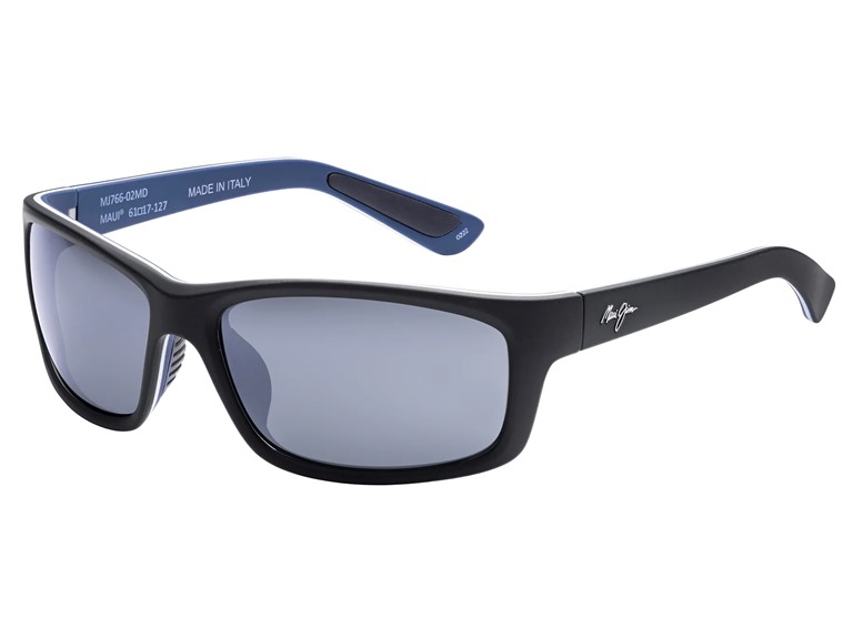 Maui Jim Unisex Kanaio Coast Polarized Wrap Sunglasses, Matte Soft Black/White/Blue/Neutral Grey, Medium