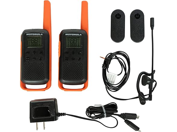 Motorola Talkabout T275 Two-Way Radios (2-Pack) – 25 Mile Range, Rechargeable, Outdoor walkie Talkie, NOAA Weather Alerts, VOX, Earpieces & Case – Survival Ready for Bug Out Bags & Emergency Prep (Open Box)