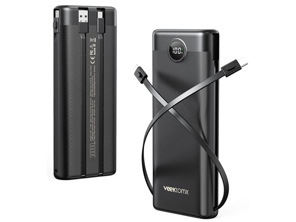 VEEKTOMX 30,000mAh Power Bank with Built-in Cables