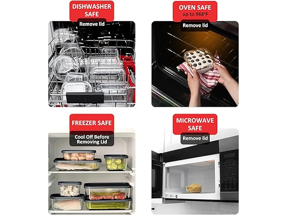 EATEX 7 Pack Glass Meal Prep Containers with Grooved Base