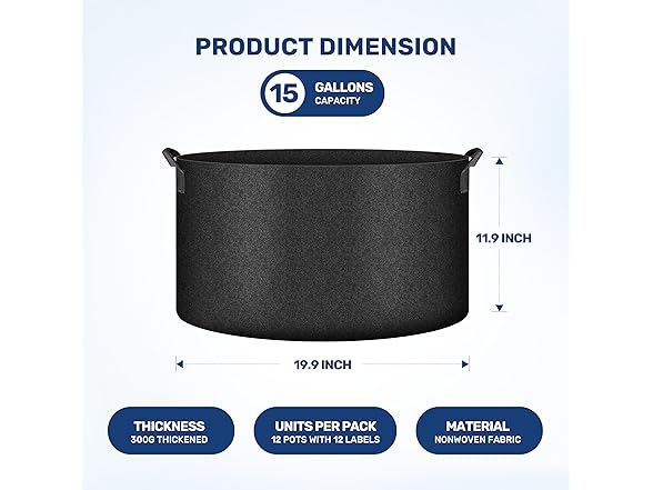 Simple Deluxe 12 Pack 15 Gallon Grow Bags