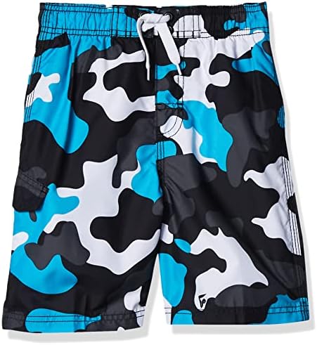 Kanu Surf Boys' Specter Quick Dry UPF 50+ Beach Swim Trunk, Camo Black/Aqua, 4