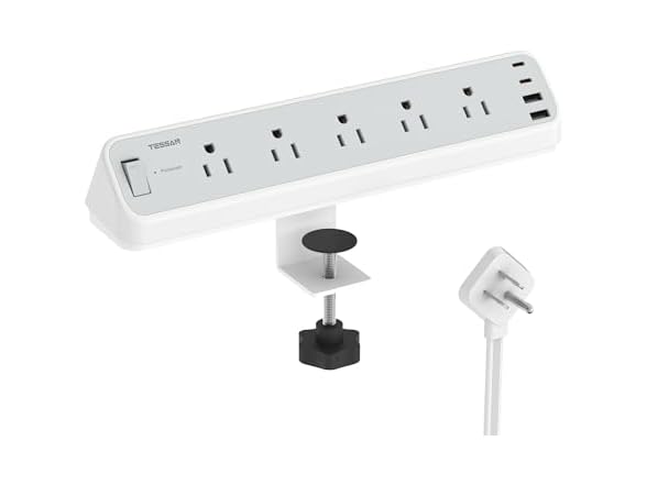 TESSAN 2100J Desk Clamp Power Strip 10ft Cord (5 Outlets, 4 USB)