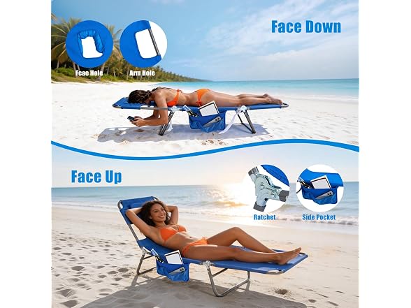 SUNNYFEEL Blue Lay Flat Tanning Lounger