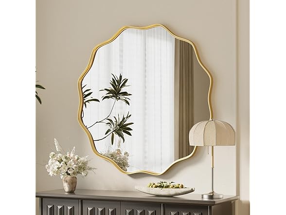 VooBang Gold Scalloped Circle Mirror, 24" Wavy Edge Round Wa (Open Box)