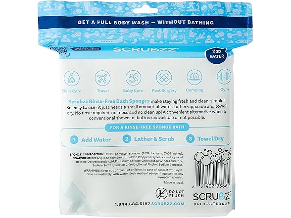 Scrubzz Disposable Rinse Free Bathing Wipes