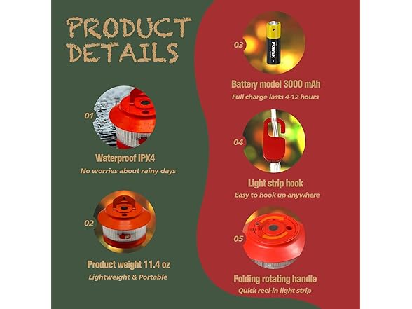 65.6ft Red Camping String Lights