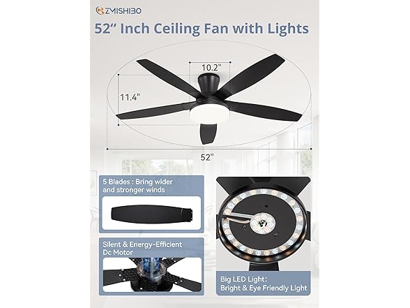 ZMISHIBO 52 Inch Ceiling Fans with Lights