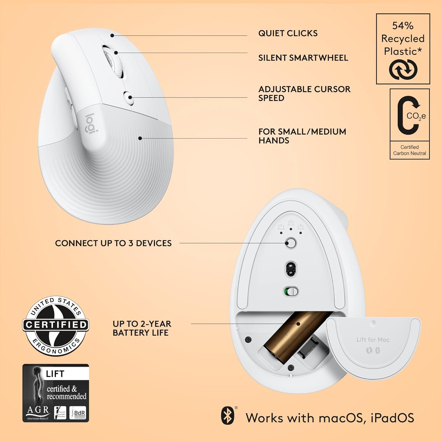 Logitech Lift for Mac Wireless Vertical Mouse - Gallery 16