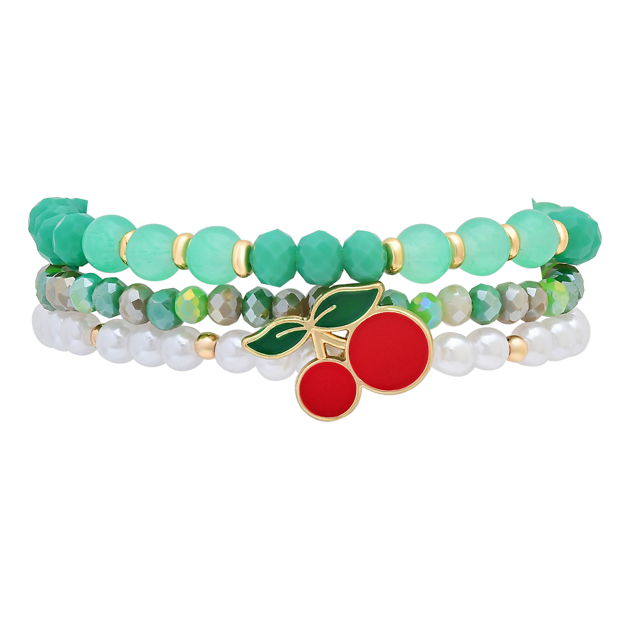 Stretch Beaded Bracelet Stack with Cherry Charm - Gallery 4