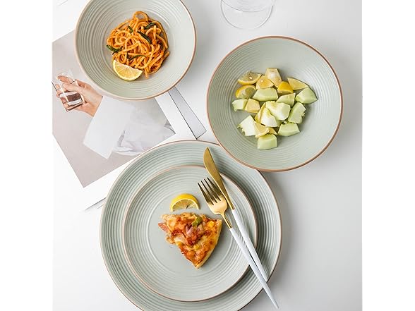 RINGAR Round Stoneware 16pc Double Bowl Dinnerware Set for 4