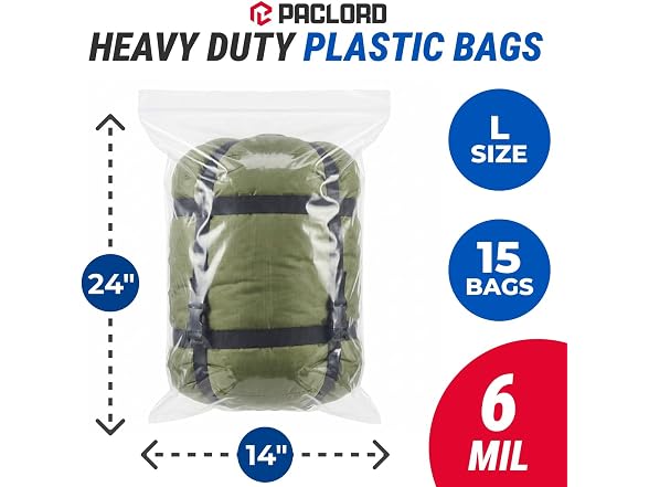 14" x 24" Large Reclosable Plastic Zip Bags, 15 Count