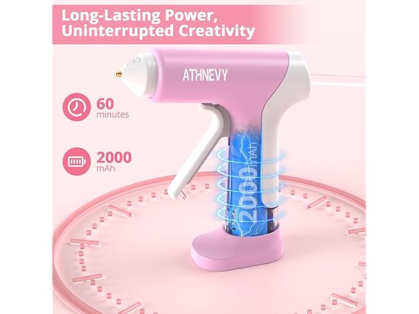 Athnevy FA0401 Cordless Hot Glue Gun Pink