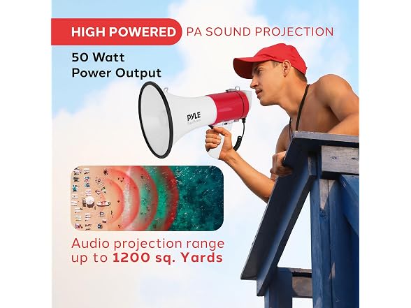 Pyle 50W Megaphone Bullhorn (White-Red)