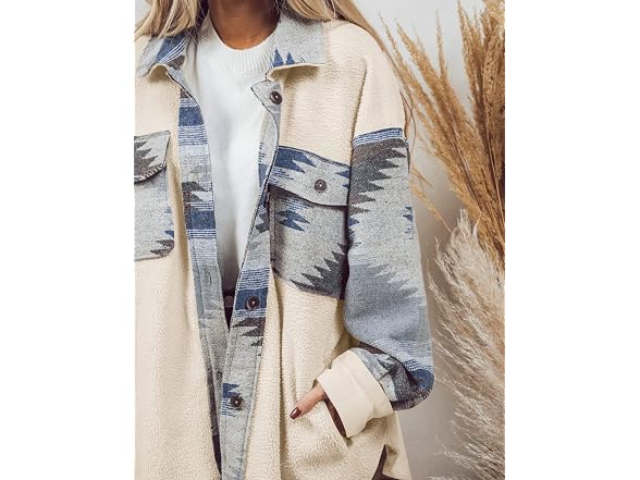 Heltapy Women Aztec Shacket Jacket Sherpa Coats