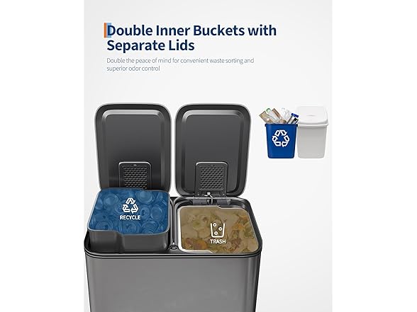 Takywep Dual Trash Can 2 x 8 Gallon Recycling Bin Gray