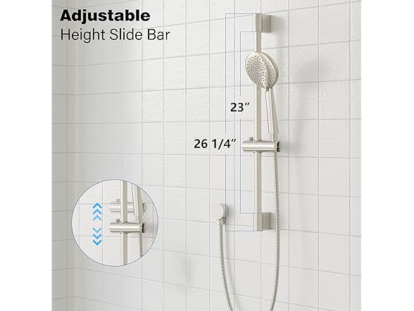 Gabrylly Shower System Brushed Nickel, Slide Bar