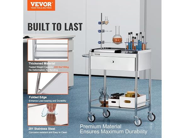 Medical Cart, 2-Layer Stainless Steel Cart 220