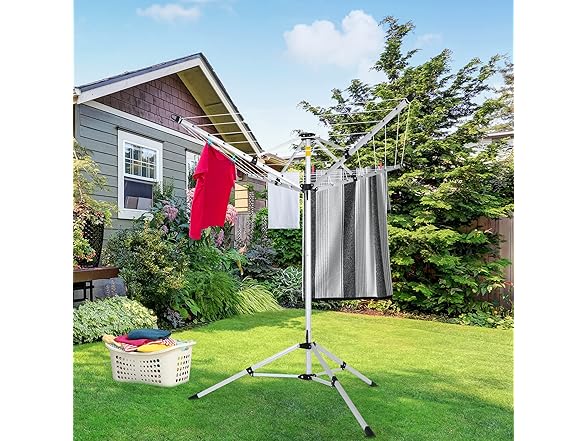 Portable 4-arm Aluminum Drying Rack w/Ground Stake