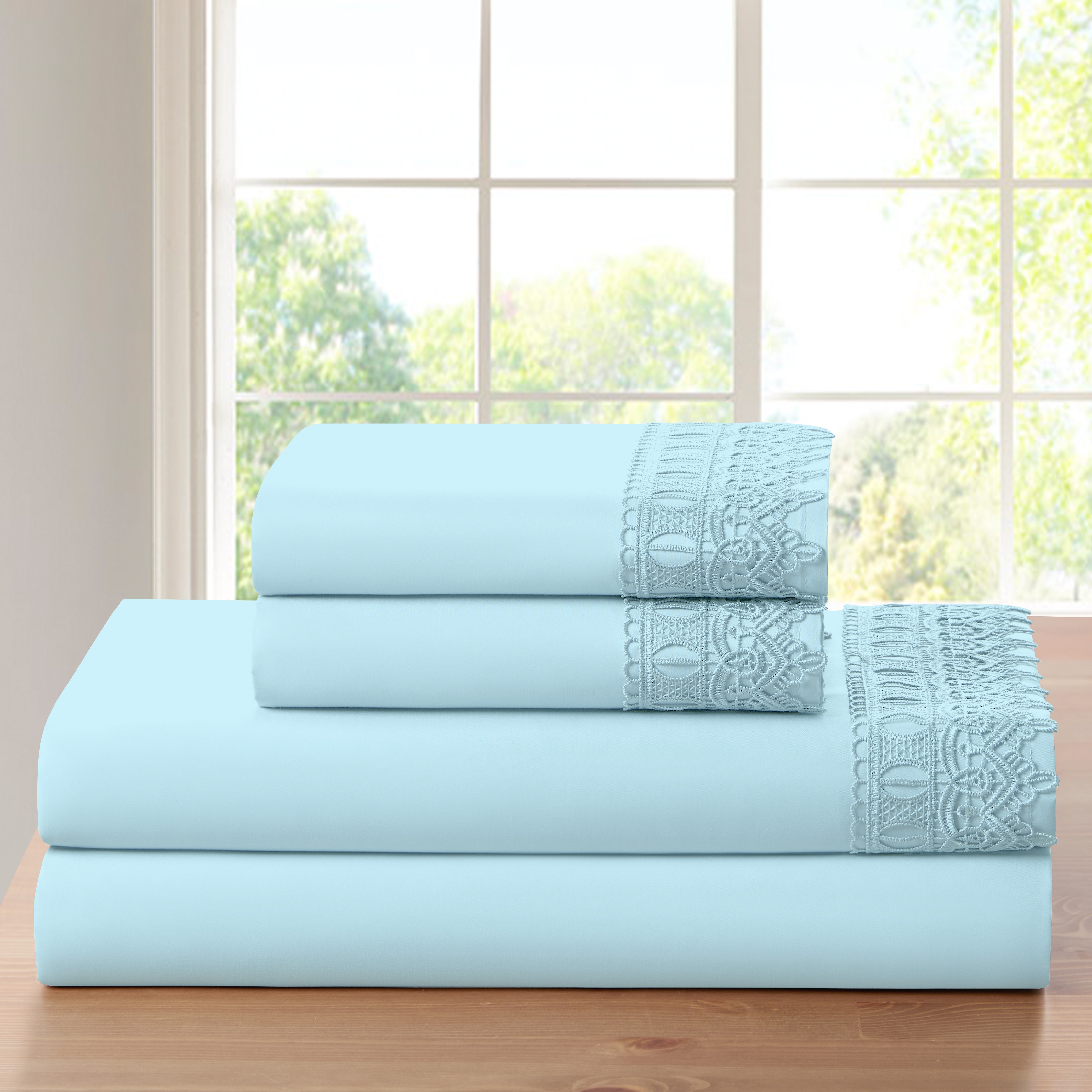 Lace Crochet 4 Piece Rayon From Bamboo Sheet Set - Gallery 16