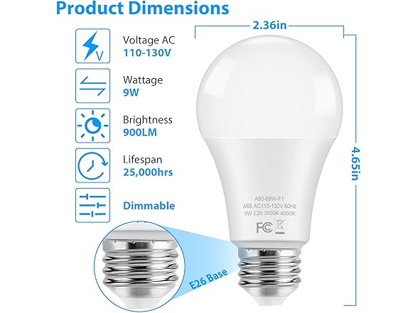 TOBUSA A19 LED Light Bulbs with Remote, 2 Pack
