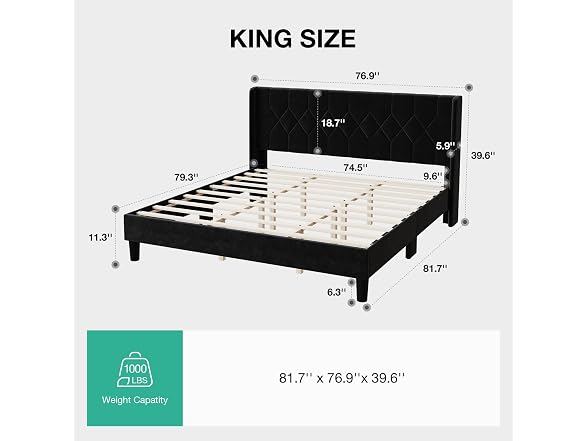 Novilla King Bed Frame, King Bed Frame with Headboard