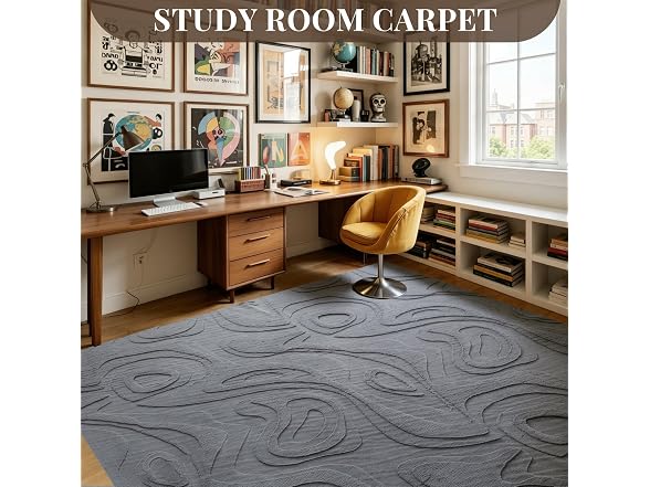 UKISS Grey Embossed Washable Rug 5'x7'