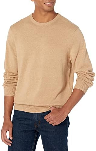 Amazon Essentials Men's Crewneck Sweater, 100% Cotton, Camel Heather, Large
