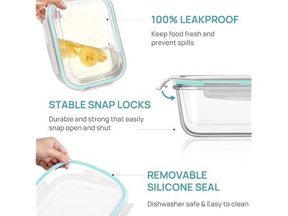 Vtopmart Green 2 Pack 76.4oz Glass Containers W/ Lids