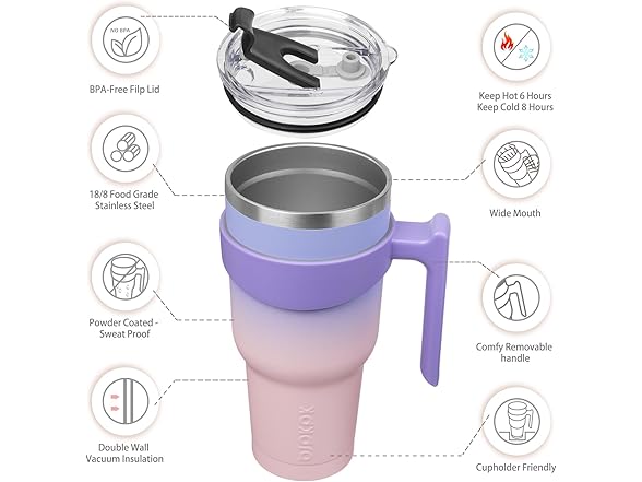 BJPKPK 40 oz Tumbler w/Handle, Pastel