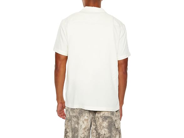 Forever 21 Men (M) Rayon Cuban-Collar Shirt White