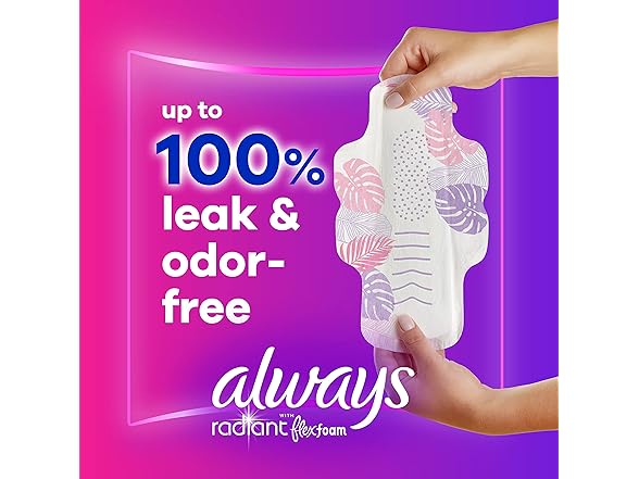 Always Radiant Feminine Pads For Women, Size 3 22-Ct
