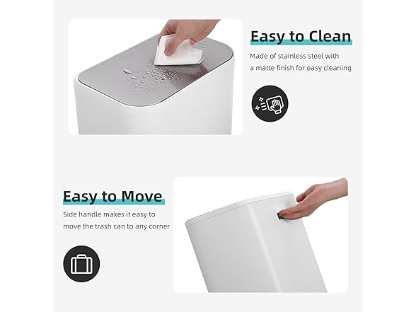 Takywep Kitchen Trash Can, 12L/3.2 Gal Stainless Steel White