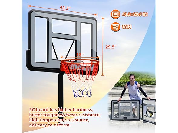 Geekman 4.9-10ft Basketball Hoop