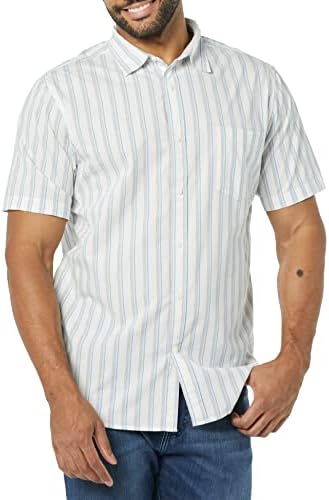 Amazon Essentials Men's Slim-Fit Short-Sleeve Poplin Shirt, Blue Grey White Stripe, X-Large